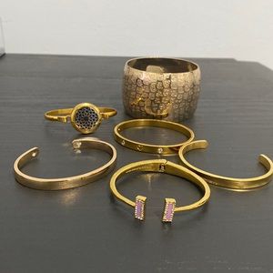Lot of 6 Gold Tone Cuff Bracelets and Bangles